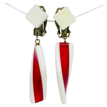 Load image into Gallery viewer, Vintage JAPAN gold tone red white lucite dangle clip on earrings

