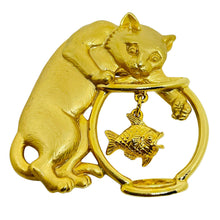 Load image into Gallery viewer, Vintage JJ signed gold tone cat fish designer brooch
