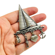 Load image into Gallery viewer, Vintage JJ signed sailing boat silver designer brooch
