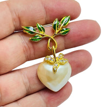 Load image into Gallery viewer, Vintage JOAN RIVERS signed gold tone faux heart pearl rhinestone dangle brooch

