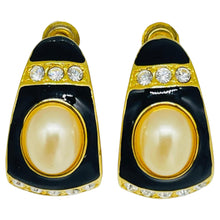 Load image into Gallery viewer, Vintage JOAN RIVERS signed gold tone pearl rhinestones enamel designer earrings
