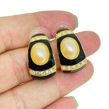 Load image into Gallery viewer, Vintage JOAN RIVERS signed gold tone pearl rhinestones enamel designer earrings
