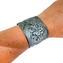 Load image into Gallery viewer, Vintage JRS Denmark silver plate scenic repousse cuff designer bracelet
