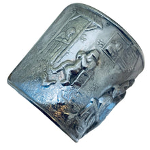 Load image into Gallery viewer, Vintage JRS Denmark silver plate scenic repousse cuff designer bracelet
