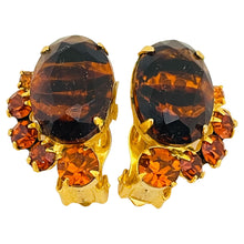 Load image into Gallery viewer, Vintage JULIANA DELIZZA ELSTER gold tone amber glass designer clip on earrings
