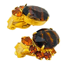 Load image into Gallery viewer, Vintage JULIANA DELIZZA ELSTER gold tone amber glass designer clip on earrings
