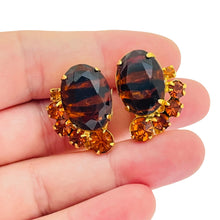 Load image into Gallery viewer, Vintage JULIANA DELIZZA ELSTER gold tone amber glass designer clip on earrings
