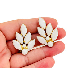 Load image into Gallery viewer, Vintage JULIANA DELIZZA ELSTER gold tone milk glass designer clip on earrings
