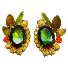 Load image into Gallery viewer, Vintage JULIANA DeLIZZA ELSTER gold navette glass designer clip on earrings
