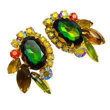 Load image into Gallery viewer, Vintage JULIANA DeLIZZA ELSTER gold navette glass designer clip on earrings
