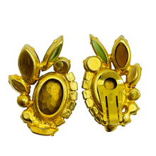 Load image into Gallery viewer, Vintage JULIANA DeLIZZA ELSTER gold navette glass designer clip on earrings

