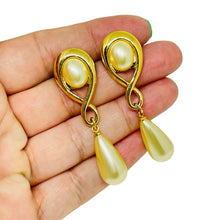 Load image into Gallery viewer, Vintage KJL KENNETH JAY LANE signed gold tone pearl designer drop earrings
