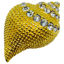 Load image into Gallery viewer, Vintage KJL Kenneth Jay Lane signed gold rhinestone seashell designer brooch
