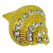 Load image into Gallery viewer, Vintage KJL Kenneth Jay Lane signed gold rhinestone seashell designer brooch
