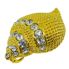 Load image into Gallery viewer, Vintage KJL Kenneth Jay Lane signed gold rhinestone seashell designer brooch
