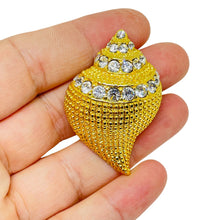 Load image into Gallery viewer, Vintage KJL Kenneth Jay Lane signed gold rhinestone seashell designer brooch
