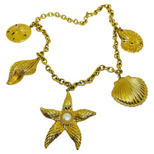 Load image into Gallery viewer, Vintage KJL for AVON signed gold tone designer sea shells starfish necklace
