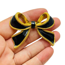 Load image into Gallery viewer, Vintage KJL for AVON signed gold tone enamel bow designer brooch
