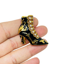 Load image into Gallery viewer, Vintage KJL signed gold enamel rhinestone shoe designer brooch
