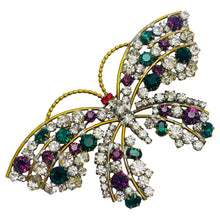 Load image into Gallery viewer, Vintage LILIEN signed gold tone rhinestones butterfly designer brooch
