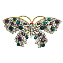 Load image into Gallery viewer, Vintage LILIEN signed gold tone rhinestones butterfly designer brooch
