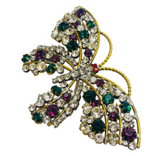 Load image into Gallery viewer, Vintage LILIEN signed gold tone rhinestones butterfly designer brooch
