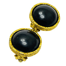 Load image into Gallery viewer, Vintage LIZ CLAIBORNE gold tone black cab designer runway clip on earrings
