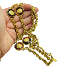 Load image into Gallery viewer, Vintage LIZ CLAIBORNE gold tone red enamel station long designer necklace
