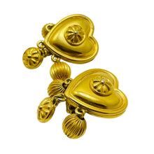 Load image into Gallery viewer, Vintage LIZ CLAIBORNE matte gold tone dangle heart designer clip on earrings
