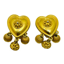 Load image into Gallery viewer, Vintage LIZ CLAIBORNE matte gold tone dangle heart designer clip on earrings
