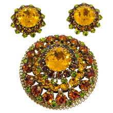 Load image into Gallery viewer, Vintage MADE IN AUSTRIA signed gold glass stones brooch earrings set
