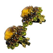 Load image into Gallery viewer, Vintage MADE IN AUSTRIA signed gold glass stones brooch earrings set
