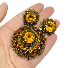 Load image into Gallery viewer, Vintage MADE IN AUSTRIA signed gold glass stones brooch earrings set
