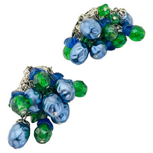Load image into Gallery viewer, Vintage MADE IN GERMANY silver cluster glass beaded clip on earrings

