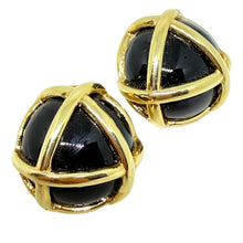 Load image into Gallery viewer, Vintage MADE IN ITALY signed gold tone black enamel designer clip on earrings
