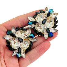 Load image into Gallery viewer, Vintage MICHELE SUGAR gold blue glass designer runway clip on earrings

