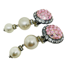 Load image into Gallery viewer, Vintage MISTAR BIJOUX signed silver tone rhinestones pearls clip on earrings
