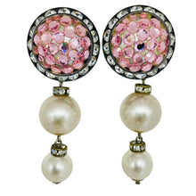 Load image into Gallery viewer, Vintage MISTAR BIJOUX signed silver tone rhinestones pearls clip on earrings
