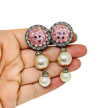Load image into Gallery viewer, Vintage MISTAR BIJOUX signed silver tone rhinestones pearls clip on earrings
