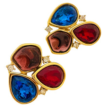 Load image into Gallery viewer, Vintage MONET gold jewel glass designer runway clip on earrings
