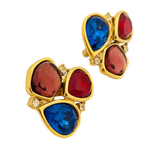Load image into Gallery viewer, Vintage MONET gold jewel glass designer runway clip on earrings
