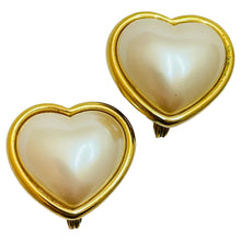Load image into Gallery viewer, Vintage MONET gold pearl heart clip on earrings
