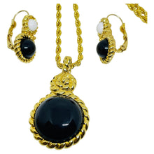 Load image into Gallery viewer, Vintage MONET gold tone black white resin designer chain necklace earrings set
