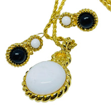Load image into Gallery viewer, Vintage MONET gold tone black white resin designer chain necklace earrings set
