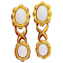 Load image into Gallery viewer, Vintage MONET gold white lucite designer runway earrings
