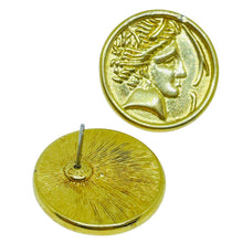 Load image into Gallery viewer, Vintage MONET signed gold coin Roman Etruscan post earrings
