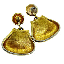 Load image into Gallery viewer, Vintage MONET signed gold tone black enamel designer dangle earrings
