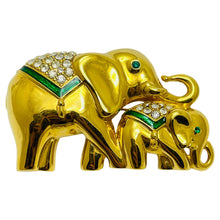 Load image into Gallery viewer, Vintage MONET signed gold tone rhinestone enamel elephantdesigner brooch
