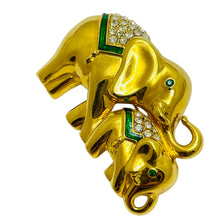 Load image into Gallery viewer, Vintage MONET signed gold tone rhinestone enamel elephantdesigner brooch
