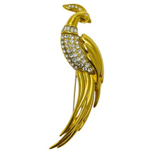 Load image into Gallery viewer, Vintage MONET signed gold tone rhinestones peacock bird designer brooch
